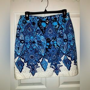 NWOT Vintage Ann Taylor 4P Sequin Medallion/Mandala Flower Blue/White Skirt